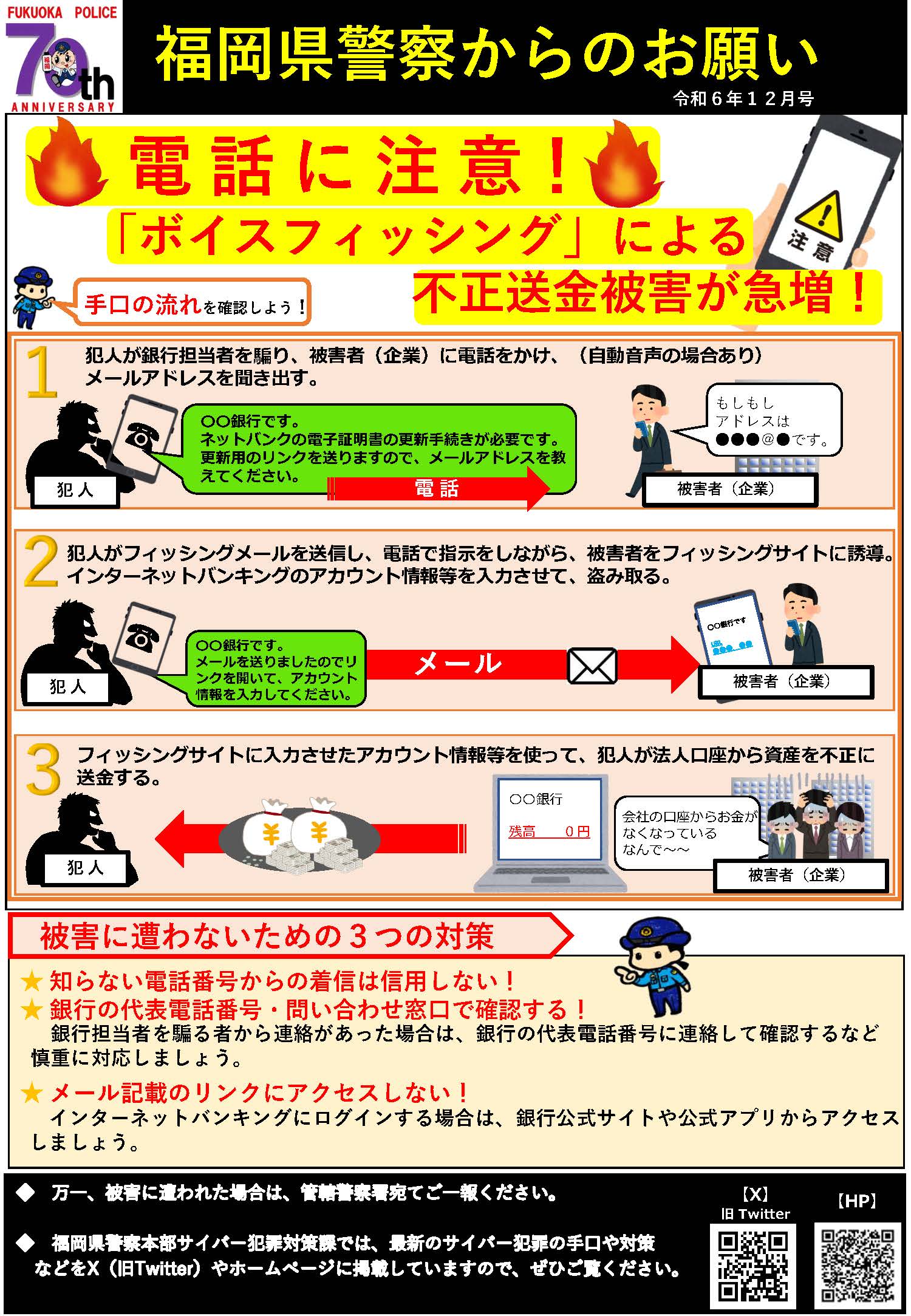 福岡県警察からのお願い（令和６年12月号）「ボイスフィッシング（ビッシング）に注意！」